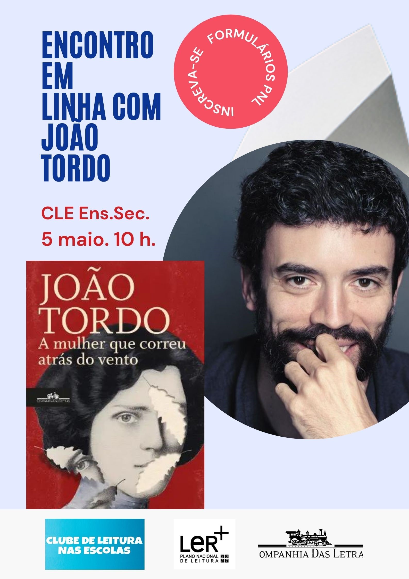 CLE 5 de maio. Encontro em linha com João Tordo. 